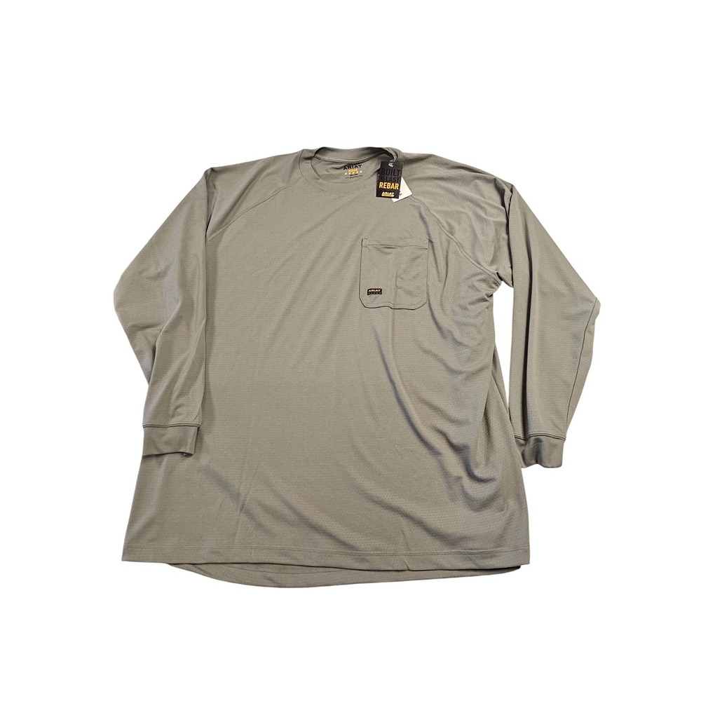 Ariat Rebar Heat Fighter Work Shirt Mens 3XL Long Sleeve Wild Dove Grey Graphic